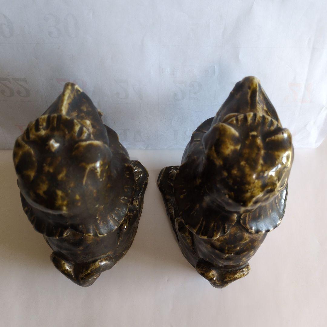 黒織部 　狛犬　阿吽像 　一対　骨董