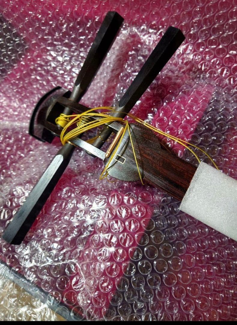 短棹三味線（棹全体に綺麗な虎斑あり）胴掛け付き　配送料¥1700込