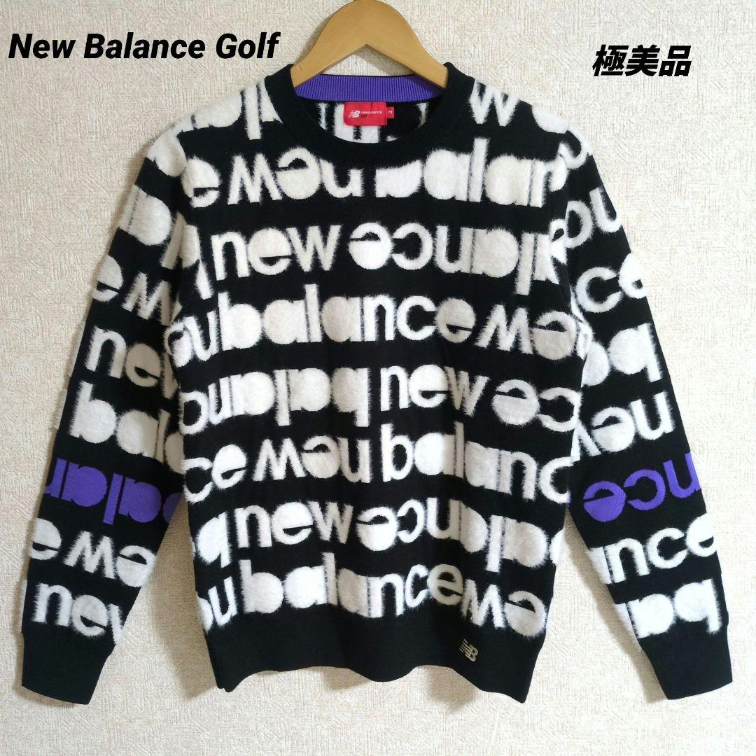 ニューバランスゴルフ タイプライターロゴ クルーニット ゴルフウェア黒 Ｌ相当